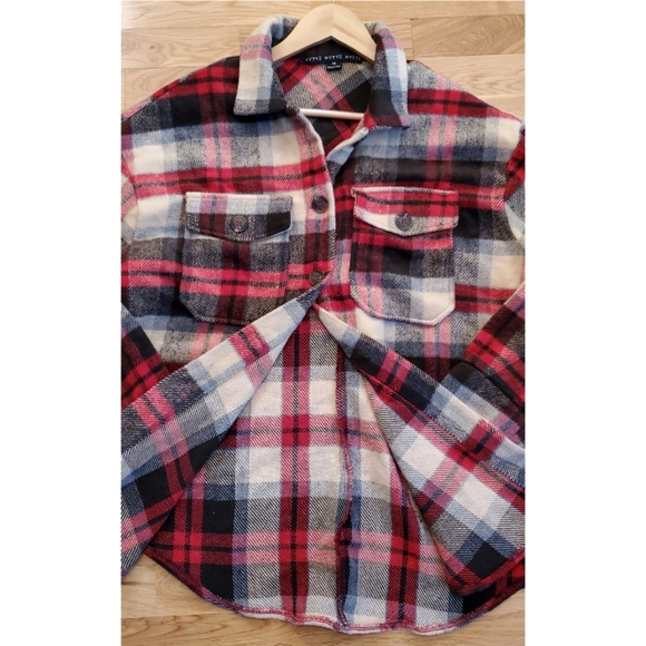 Hyfve Plaid Shacket Size Medium Red Black Cream - Picture 8 of 14